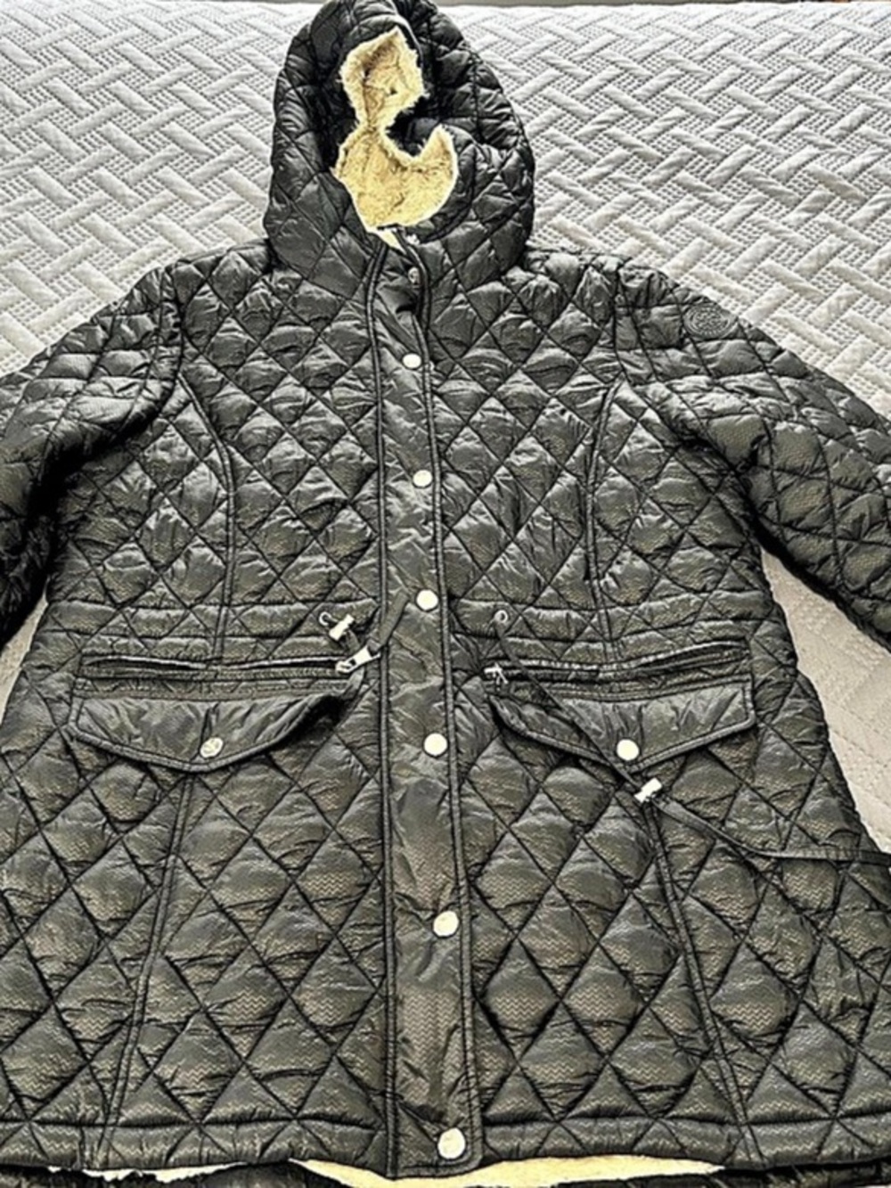 Madden Girl Quilted Hooded Puffer Coat Black & Cream Girls 10/12